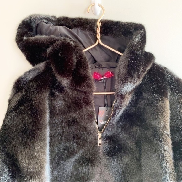 n: PHILANTHROPY Black Faux Fur‎ Full Zip Hooded Coat Jacket New Size Small - Picture 4 of 12